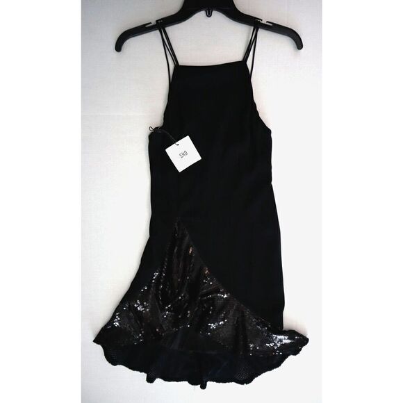 SHO x Tadashi Shoji Women's Sz 00 Black Asymmetrical Sequin Cocktail Dress - Picture 10 of 14
